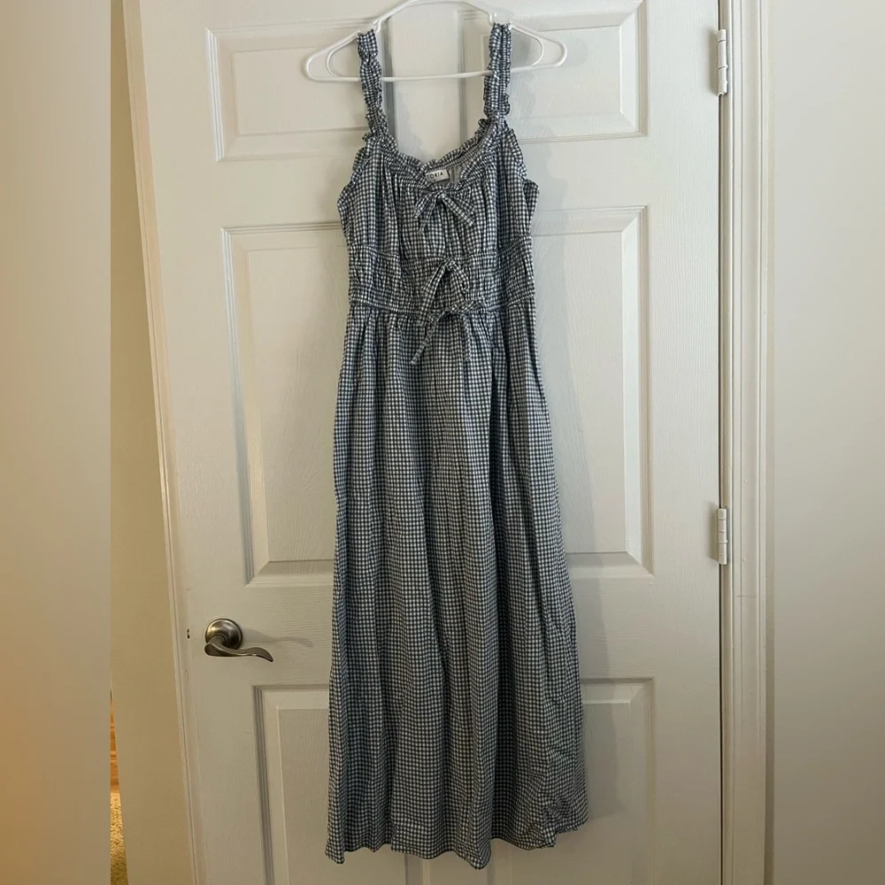 Landry Kate / Storia Kimber Blue Gingham Sleeveless Bow Ties Midi Dress Medium - Picture 2 of 11